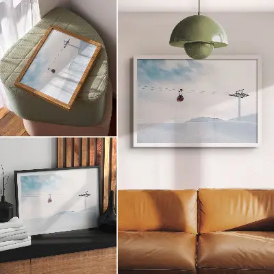 Lámina para cuadro montañas con teleférico y cielo en contraste de color dinámico