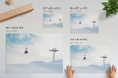 Lámina para cuadro montañas con teleférico y cielo en contraste de color dinámico