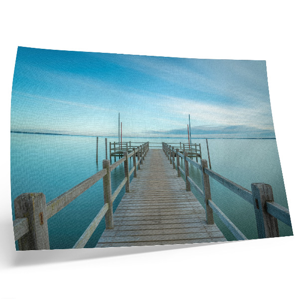 Lámina para cuadro Puente sobre el lago, azul, paz, sencillez