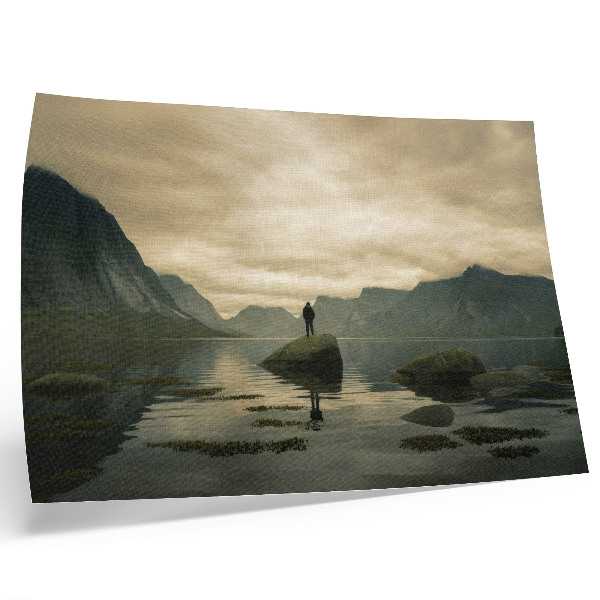 Póster Montañas, lago, persona, paz, armonía, naturaleza