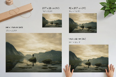 Póster Montañas, lago, persona, paz, armonía, naturaleza