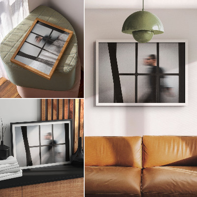 Arte de pared Silueta negra tras un marco de cristal, minimalismo gris.