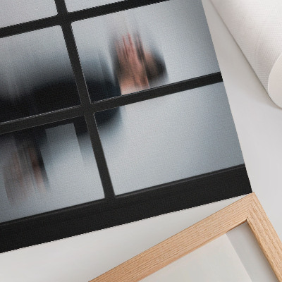 Arte de pared Silueta negra tras un marco de cristal, minimalismo gris.
