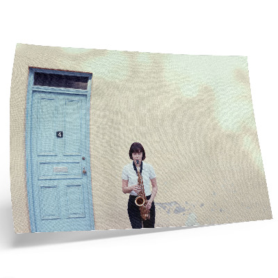 Póster Minimalismo, colores vivos, paz, música en la puerta.