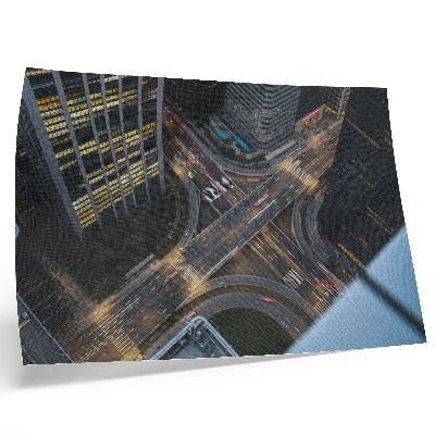 Póster Panorama de la ciudad desde arriba, luces nocturnas, modernidad.
