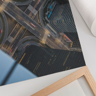 Póster Panorama de la ciudad desde arriba, luces nocturnas, modernidad.