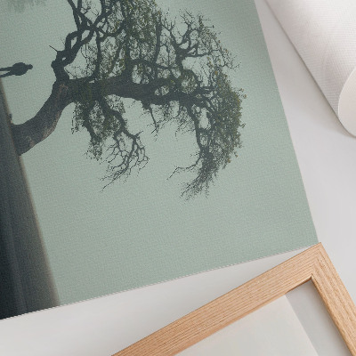 Lámina para cuadro Árbol solitario, niebla, silueta oscura, atmósfera