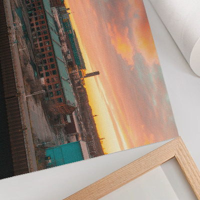 Arte de pared Edificios industriales, puesta de sol, ambiente tranquilo