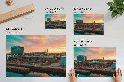 Arte de pared edificios industriales al atardecer en un ambiente tranquilo