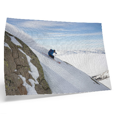 Lámina para cuadro Esquiador, picos blancos, cielo azul, armonía.