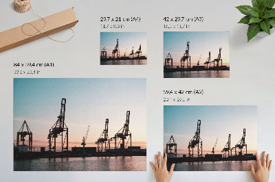 Lámina para cuadro Grúas en el puerto al atardecer