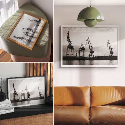 Arte de pared Grúas portuarias de diseño minimalista en blanco y negro