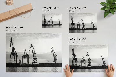 Arte de pared Grúas portuarias de diseño minimalista en blanco y negro