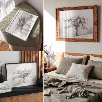 Arte de pared Árbol solitario, paz invernal, minimalismo, armonía