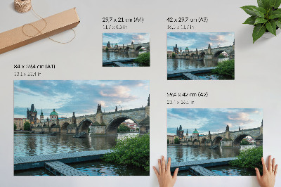 Lámina para cuadro de arquitectura del puente sobre el río con estilo sereno