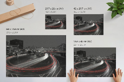 Póster Movimiento dinámico de las luces de la ciudad nocturna