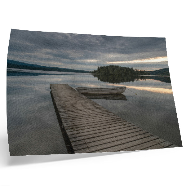 Arte de pared Lago, barco, bosque, nubes, ambiente tranquilo