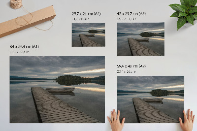 Arte de pared Lago, barco, bosque, nubes, ambiente tranquilo