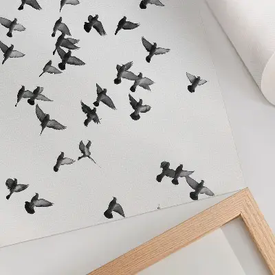 Póster aves en vuelo con elegantes armonías en blanco y negro