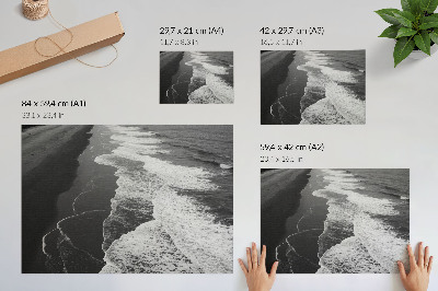 Lámina para cuadro Olas blancas y negras, arena suave, playa tranquila