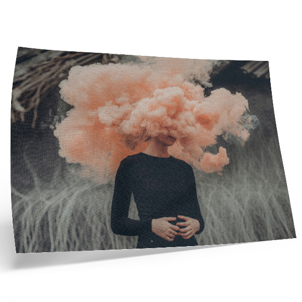 Lámina para cuadro Un personaje con una nube de humo naranja en lugar de cabeza.