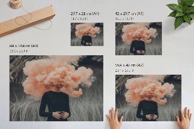 Lámina para cuadro Un personaje con una nube de humo naranja en lugar de cabeza.