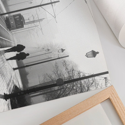 Arte de pared Tranvía, niebla, farolas, ambiente urbano