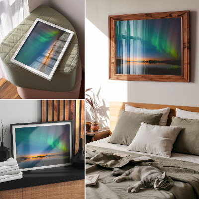 Arte de pared Aurora boreal sobre el lago, una atmósfera mágica