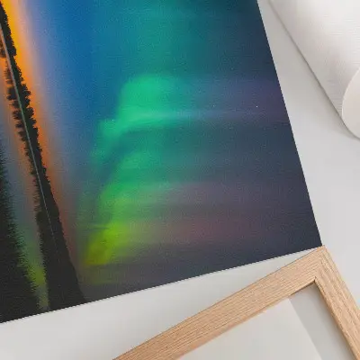Arte de pared aurora boreal sobre el lago con atmósfera mágica