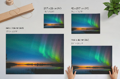 Arte de pared Aurora boreal sobre el lago, una atmósfera mágica