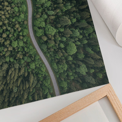 Póster Carretera serpenteante en medio de un bosque verde, ambiente tranquilo