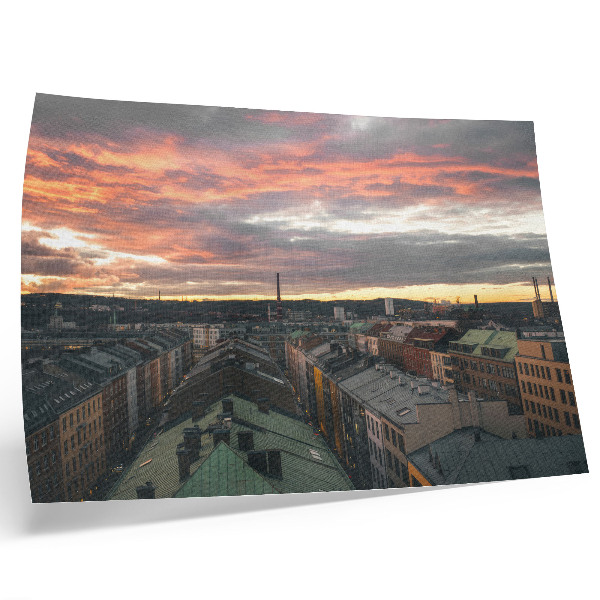 Lámina para cuadro Colores del atardecer sobre el panorama de la ciudad