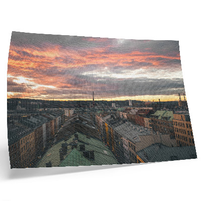 Lámina para cuadro Colores del atardecer sobre el panorama de la ciudad