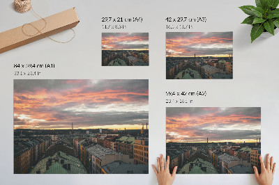 Lámina para cuadro Colores del atardecer sobre el panorama de la ciudad