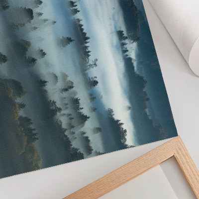 Arte de pared Árboles verdes en la niebla, ambiente tranquilo, colores tenues.