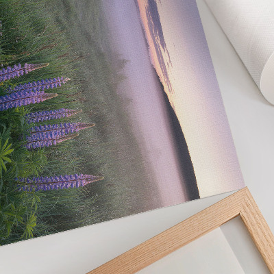 Arte de pared Cabaña de madera pintoresca niebla flores naturaleza
