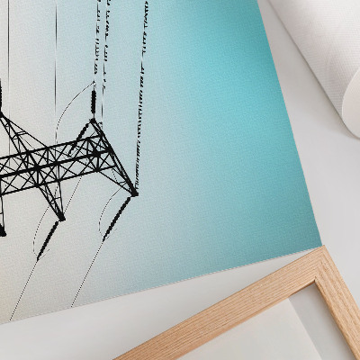 Arte de pared Pájaros en los cables de alta tensión y cielo azul