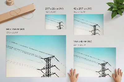 Arte de pared Pájaros en los cables de alta tensión y cielo azul