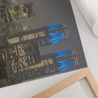 Arte de pared rascacielos iluminados por la noche con edificios modernos de la ciudad