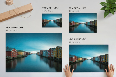 Lámina para cuadro Casas coloridas reflejadas en el río, ambiente escandinavo