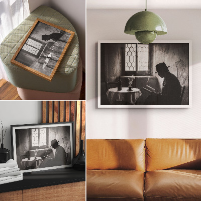 Póster Ambiente en blanco y negro, hombre con un libro, elegancia clásica.