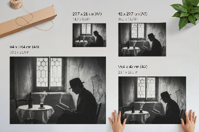 Póster Ambiente en blanco y negro, hombre con un libro, elegancia clásica.