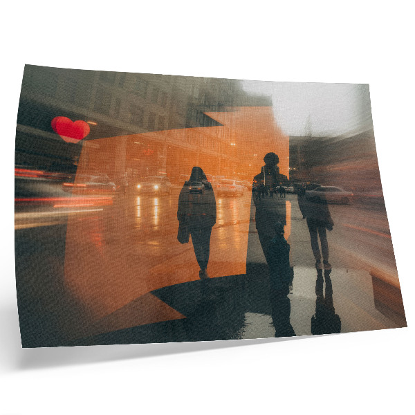 Lámina para cuadro La ciudad al atardecer, reflejos de color naranja neón.