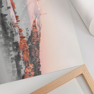 Lámina para cuadro Un paisaje invernal en tonos rosas y blancos.