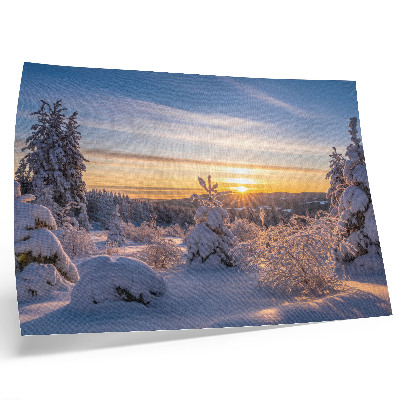 Arte de pared Paisaje invernal con nieve y sol en el horizonte.