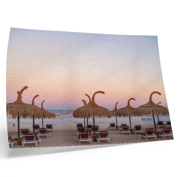 Póster Mar azul en calma, horizonte rosa delicado