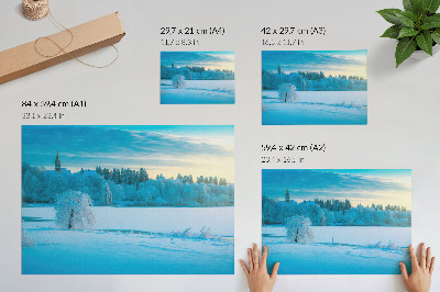 Lámina para cuadro Paisaje invernal, calma, cielo, lago, árboles