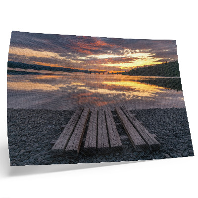 Arte de pared Lago al atardecer, cálidos colores de madera.