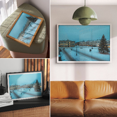 Póster Paisaje invernal, arquitectura clásica, ambiente navideño