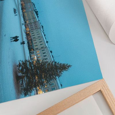 Póster Paisaje invernal, arquitectura clásica, ambiente navideño